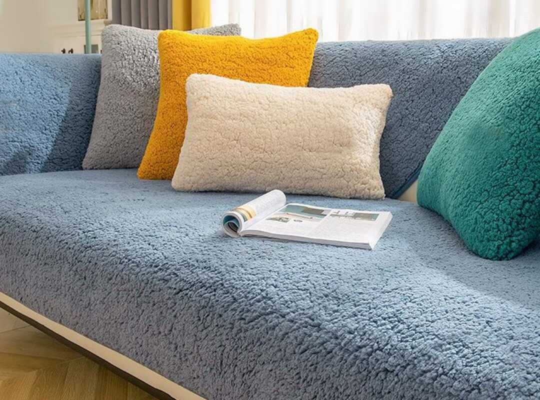 Warm modern sofa in a thoughtfully styled living room